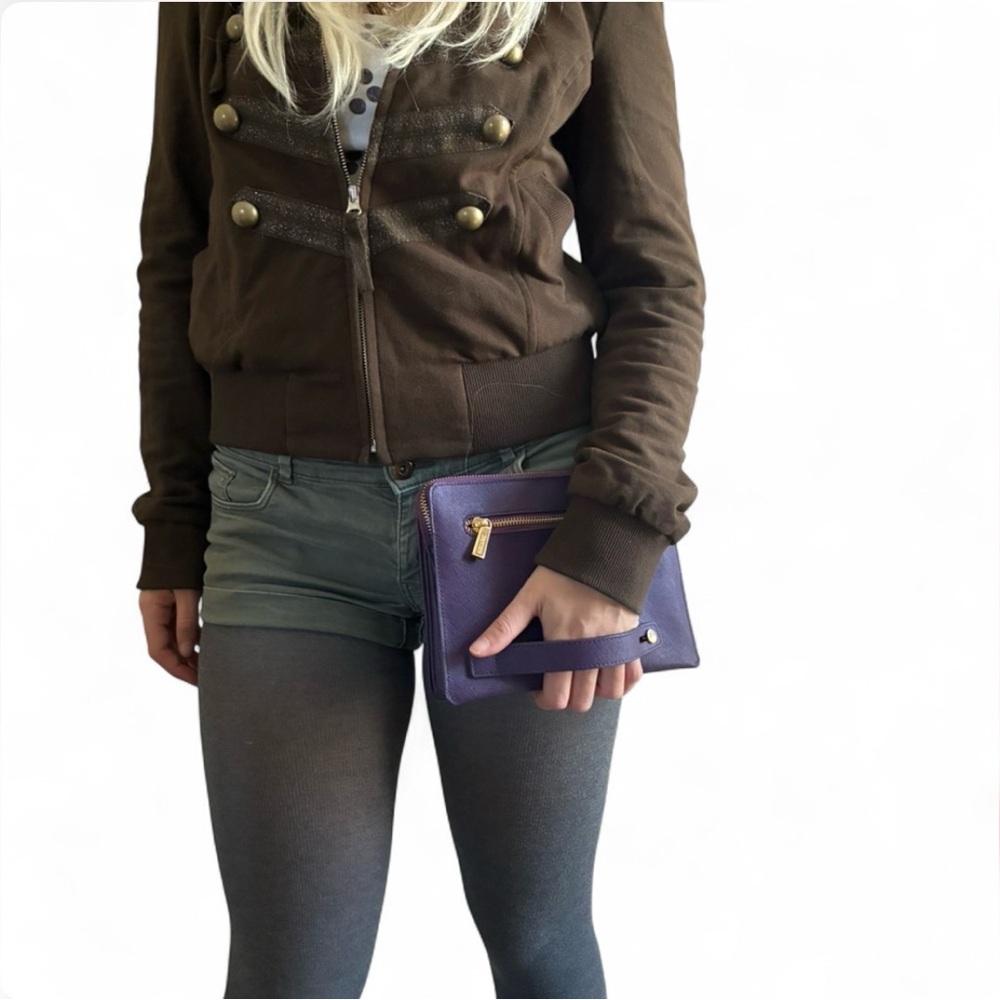 Danier Purple Wristlet Clutch with Gold Hardware NWOT
